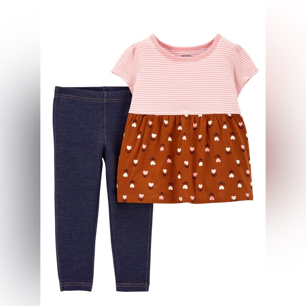 Toddler Girl Carter's Heart Peplum Top‎ & Jeggings Set SIZE 24